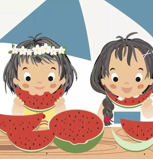 双人吃瓜拍照图片卡通,双人卡通吃瓜瞬间